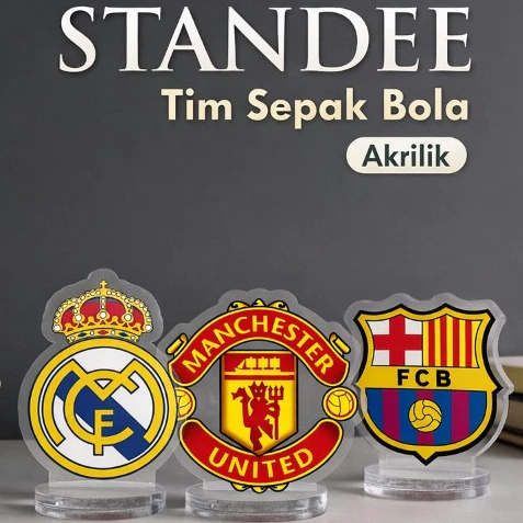 Standee Acrylic Klub Bola Untuk Pajangan Meja, Koleksi Penggemar