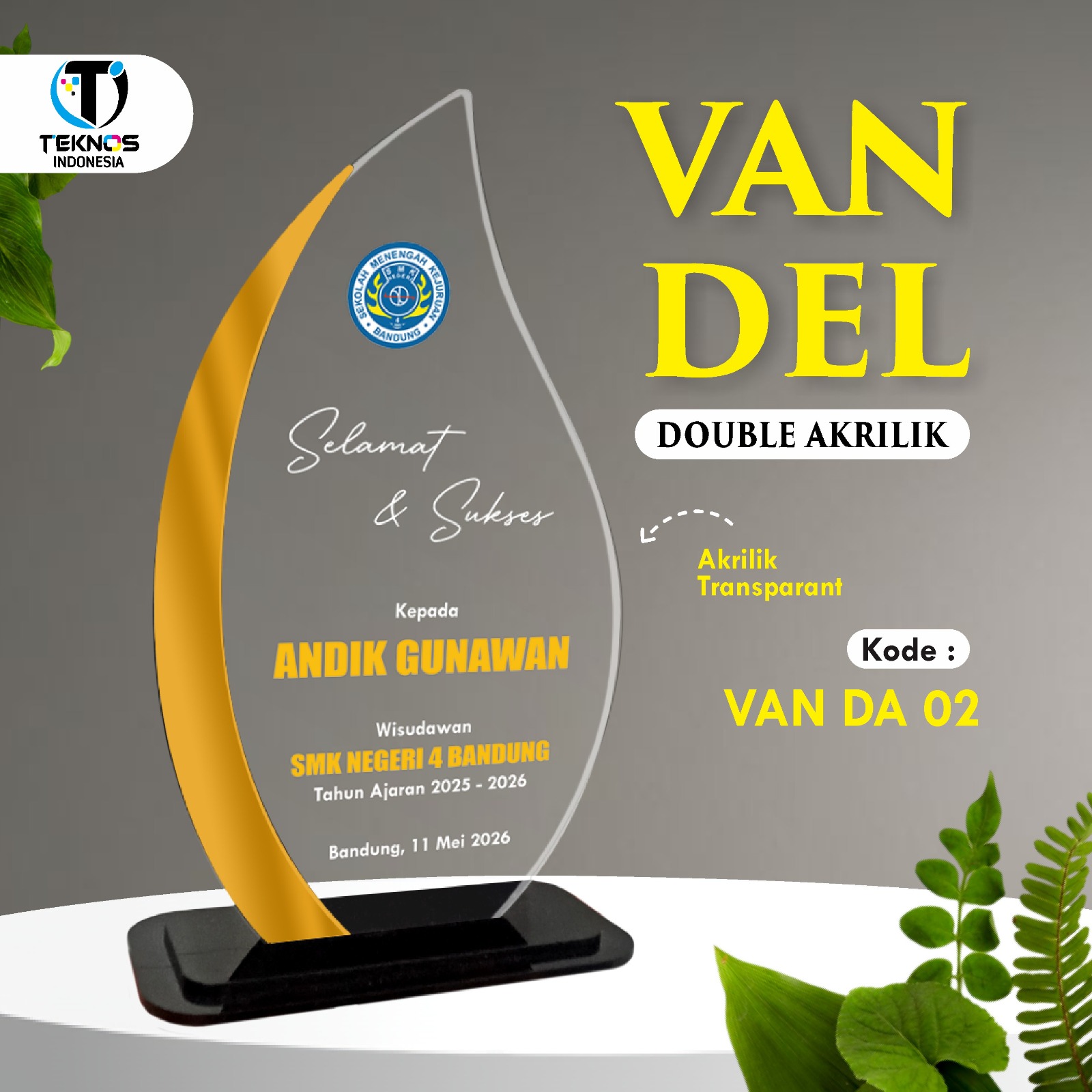 Vandel Double Akrilik (Bening & Gold) - Vandel Double Akrilik (Bening & Gold) custom nama - Gambar 2