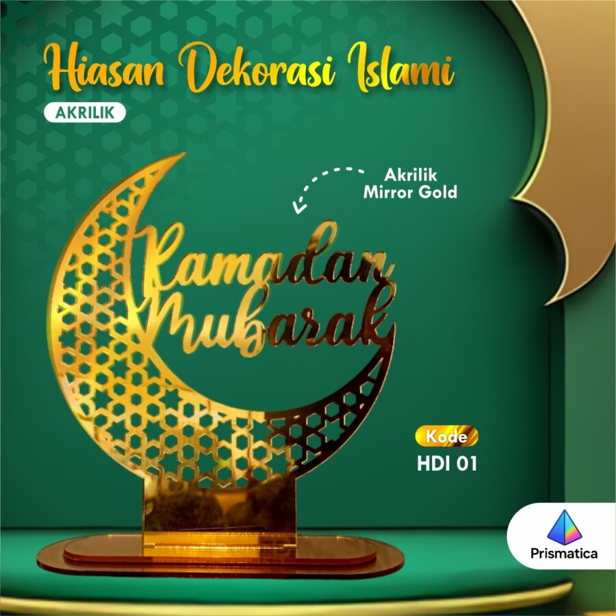 Dekorasi Ramadhan Akrilik Gold Hiasan Idul Fitri Untuk Pajangan Meja