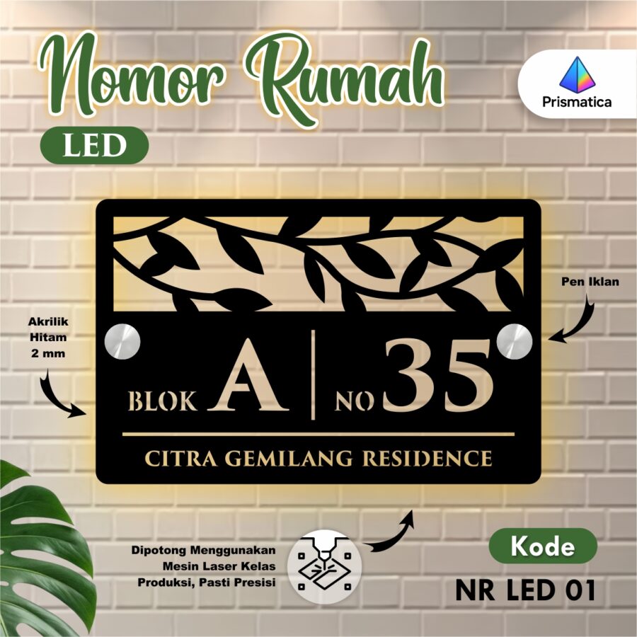 Nomor Rumah Led Akrilik Aesthetic - Papan Nomor Rumah Custom Siap Pasang